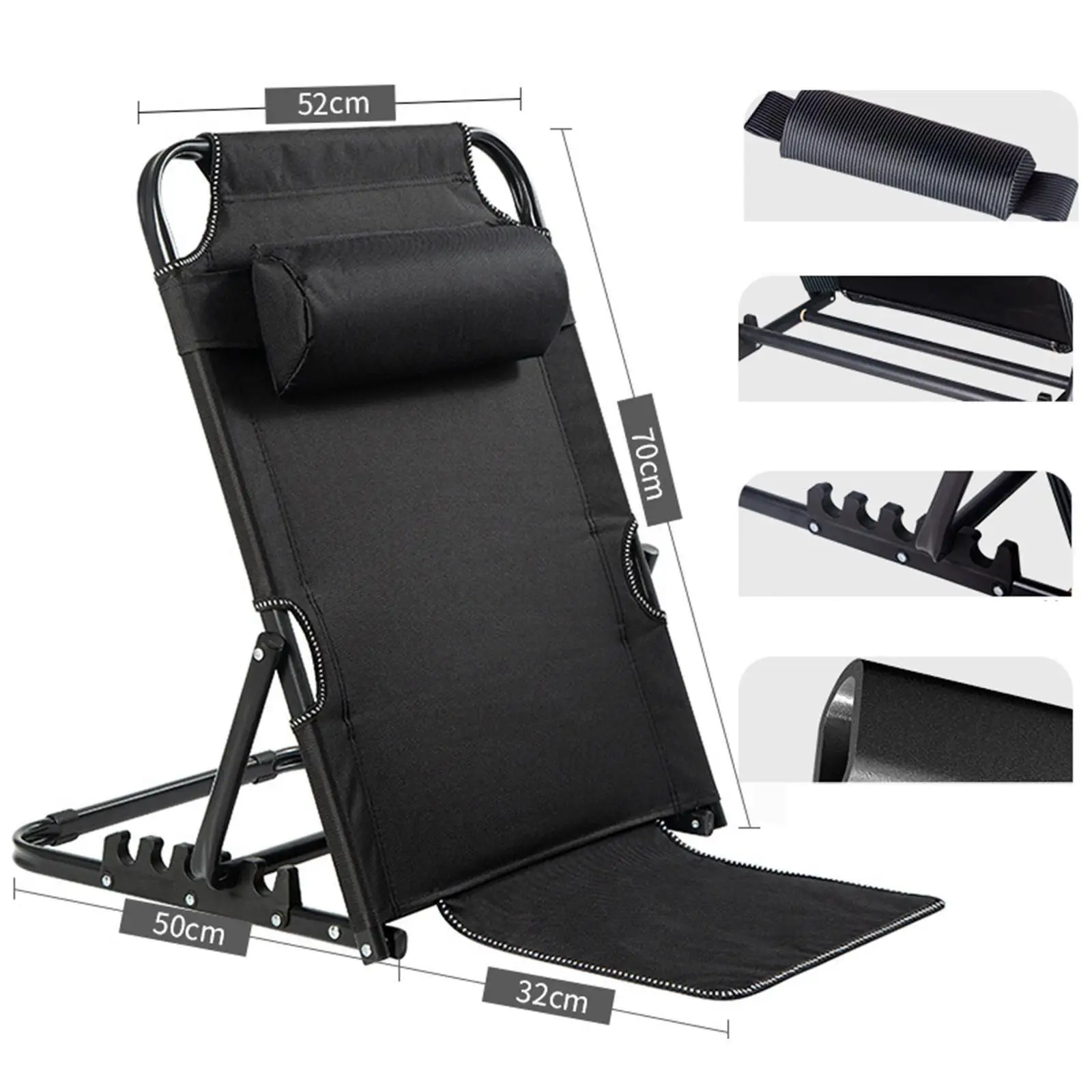 Lifting Bed Backrest Folding for Adult Adjustable Angle Back Rest Steel large 7 Gears Black