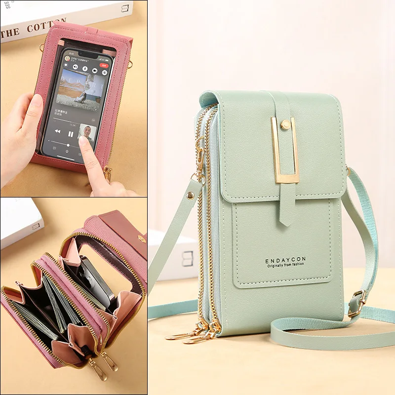 Women Bags Soft Leather Wallets Touch Screen Cell Phone Purse Crossbody Bags For Women Small Shoulder Strap Handbag for Female