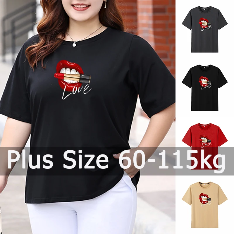 تي شيرتات مطبوعة للسيدات مقاس كبير 3XL 4XL 5XL 60-115 كجم ملابس علوية للربيع والصيف مقاس كبير ملابس نسائية مقاس كبير ملابس نسائية