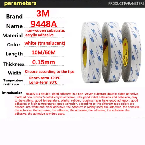 Imagen 2 del producto Cinta de doble cara 3M 9448A, cinta fija fuerte de doble cara blanca de 3m, alta viscosidad, resistente a altas temperaturas, sin rastro, hecha a mano