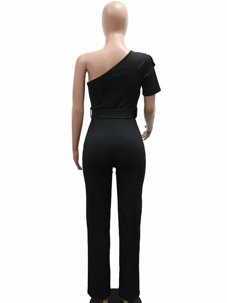 Dashiki African Women Jumpsuits For Summer Autumn One Shoulder Loose Fashion Streetwear Overalls Wide Leg Pants Trousers 2025