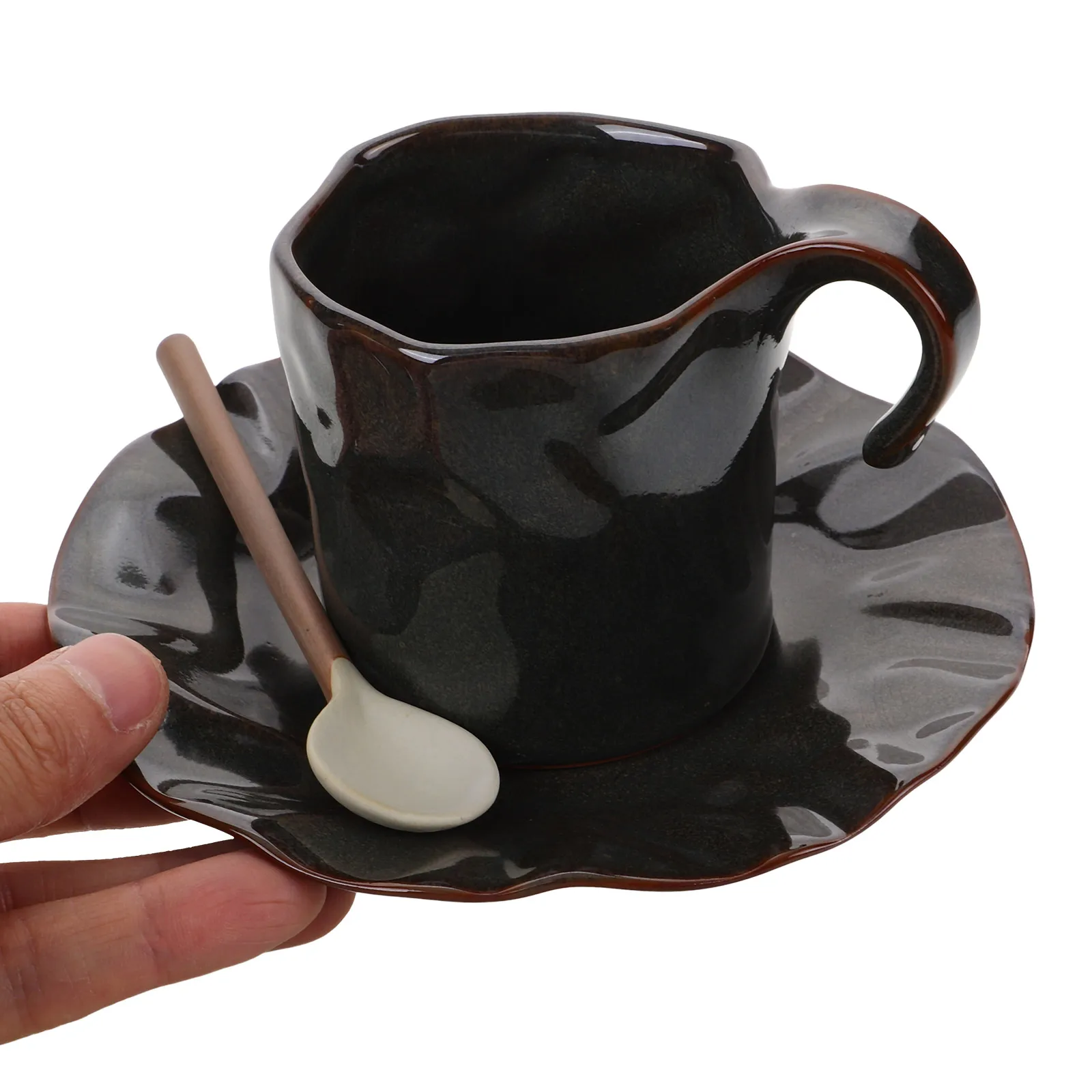 

1 set Ceramic Set Coffee With Saucer Exquisite Handle Mug Desktop Tea Cup Household Drinking Mug Decorative Water Cup For Home