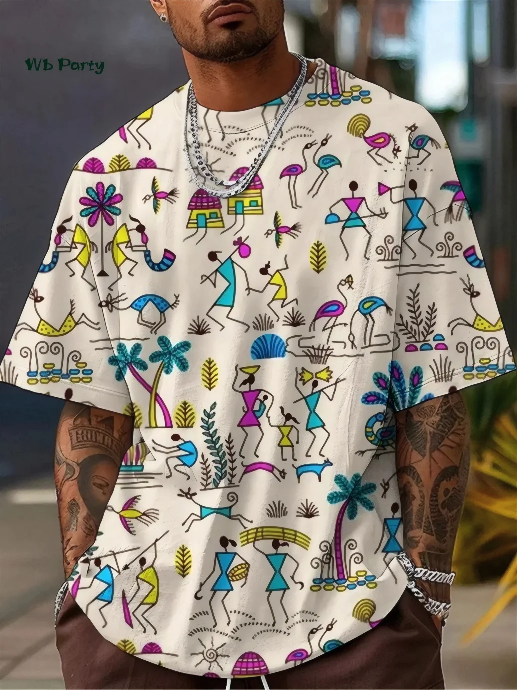 

3D-printed color-patterned round-neck T-shirts for men, casual tops for both men and women, oversized and fashionable T-shirt cl