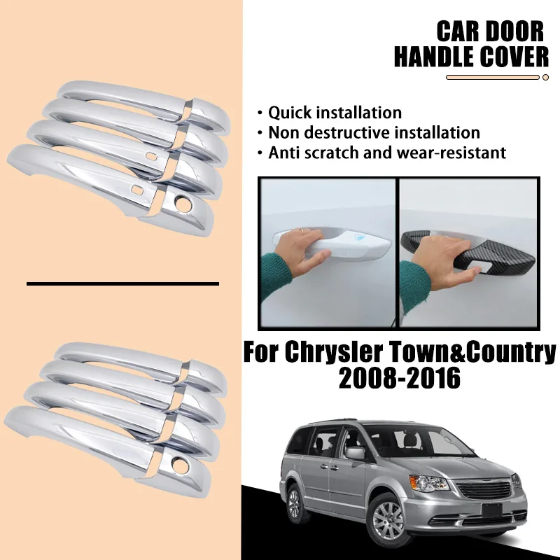 

Door Handle Cover For Chrysler Town&Country Voyager 2008-2016 2009 Carbon Fiber Black Chrome Car Accessories Stickers Rustproof