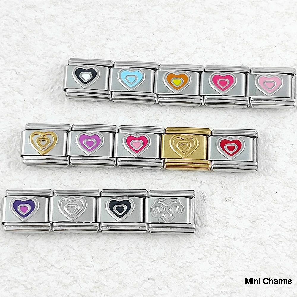Modischer, bunter, doppellagiger Herzanhänger aus Edelstahl, passend für 9-mm-italienische Armbänder, DIY-Zubehör. – Detail 1