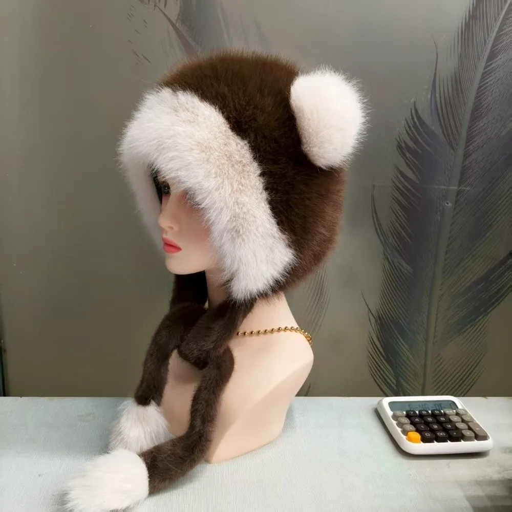 Polyester Material Faux Fur Trapper Hat Thick Warm Lining Large Head Circumference 63cm Ushanka Hat Ear Protection Design