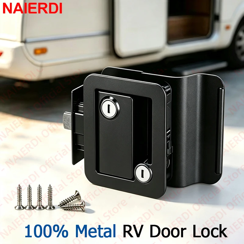 NAIERDI RV Door Lock 100% Metal Camper Trailer Door Lock Double Key Anti-theft Caravan Travel Trailer Entry Door Lock Hardware