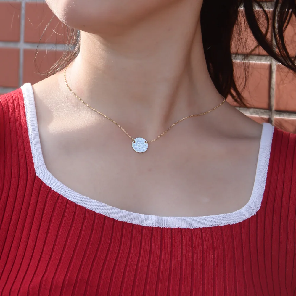 S925 فضة خمر مطروق عملة Lockbone سلسلة قلادة للنساء الفاخرة الحد الأدنى Ins جولة القرص مجوهرات #5