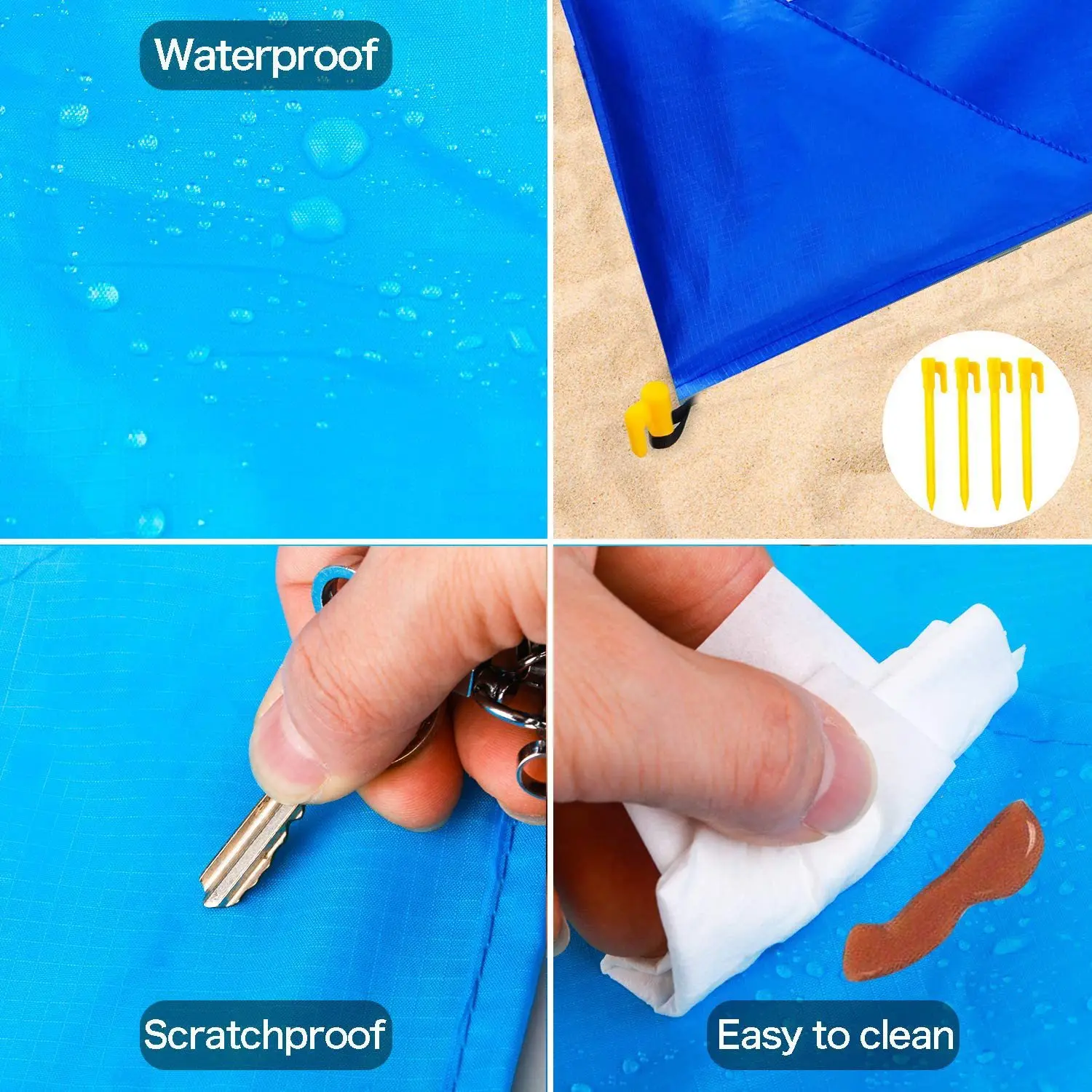 2x2.1m Waterproof Pocket Beach Blanket Folding Camping Mat Mattress Portable Lightweight Mat Outdoor Picnic Mat Sand Beach Mat