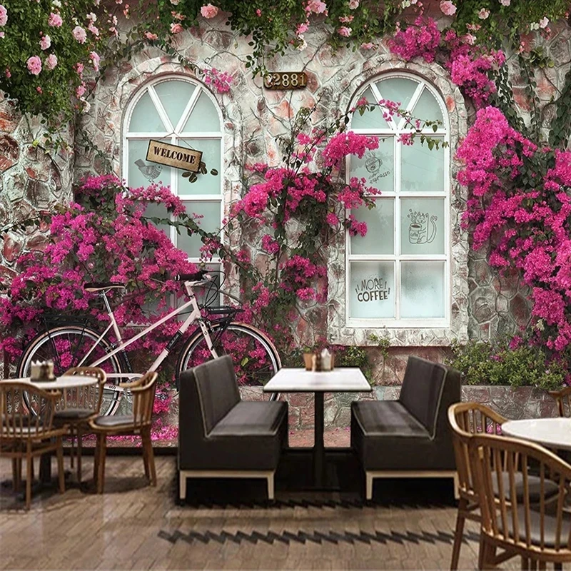 Custom European 3D White Window Purple Flowers Wallpaper Retro Nostalgic Restaurant Cafe Mural Living room TV background bedroom