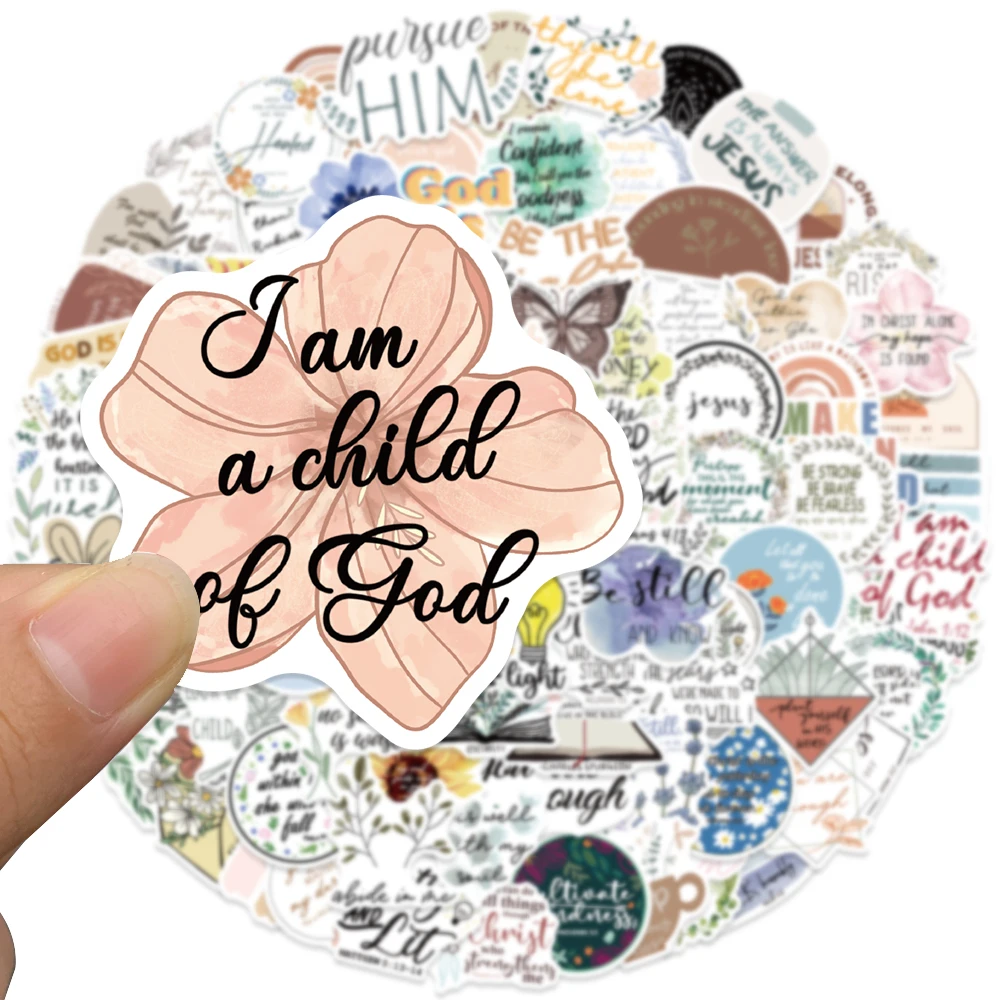 50/100pcs Aesthetic Jesus Phrase Stickers Religious Bible Verse Sticker for Luggage Laptop Phone Guitar Teens Adult Christian