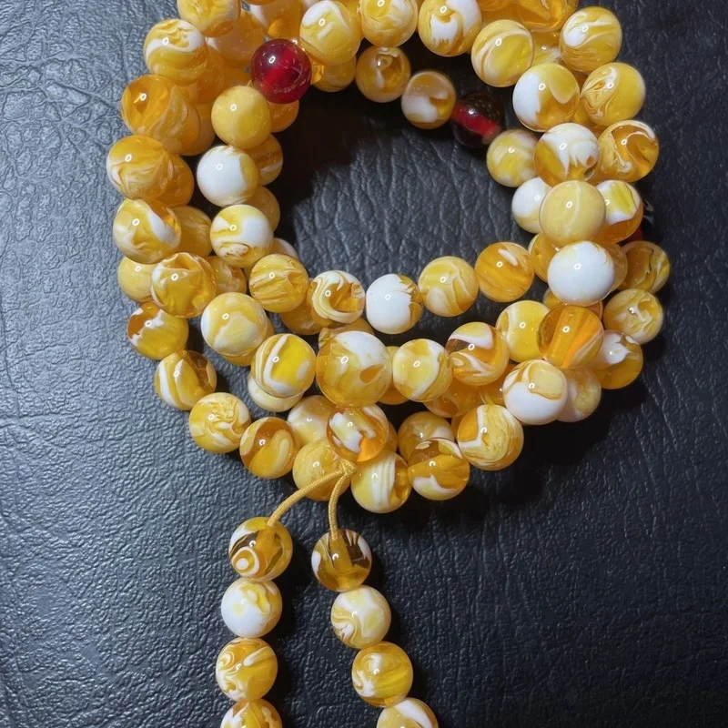 Popular amber and gold porcelain white flower 8mm 108 multi-loop necklace