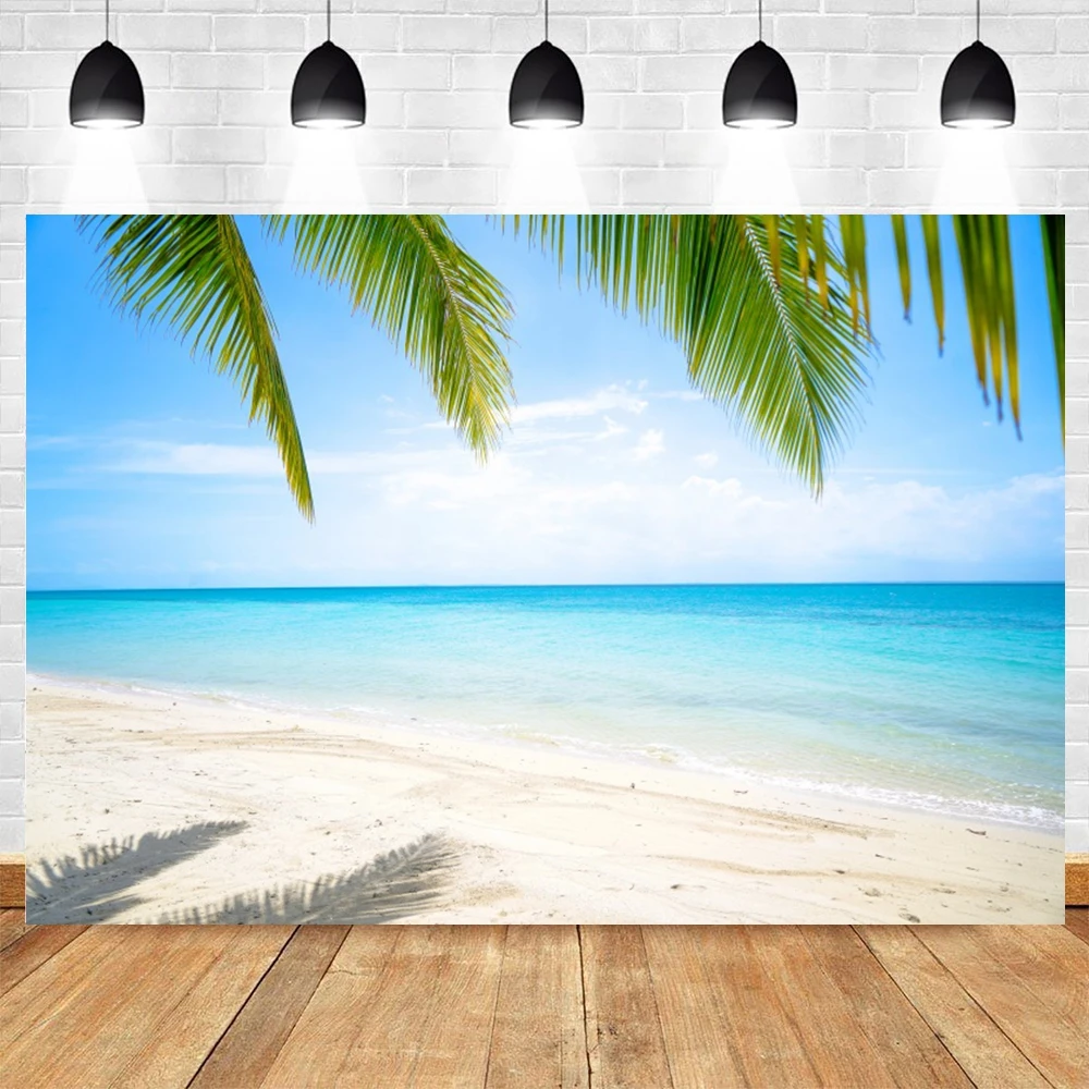 Summer Beach Seaside Backdrop for Photography Blue Ocean Hawaii Tropical Palm Tree Baby Birthday Holiday Party Photo Background