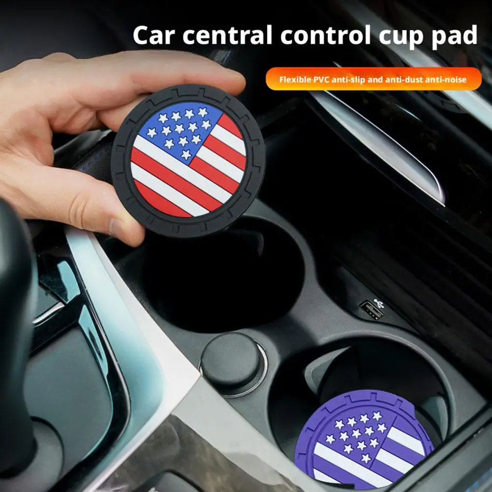 Car Cup Holder Coaster, 4PCS American Flag Non-Slip Insert Soft Silicone Vehicle Drink Mat, Universal for Vehicles Z8F3