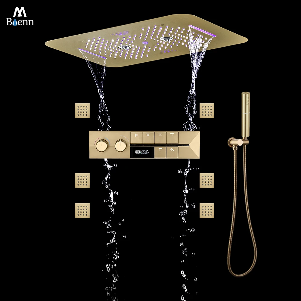 

Душевой набор M Boenn с 6 функциями, смеситель для ванной, душевая лейка с 64-цветной подсветкой, умный цифровой дисплей, термостатический смеситель