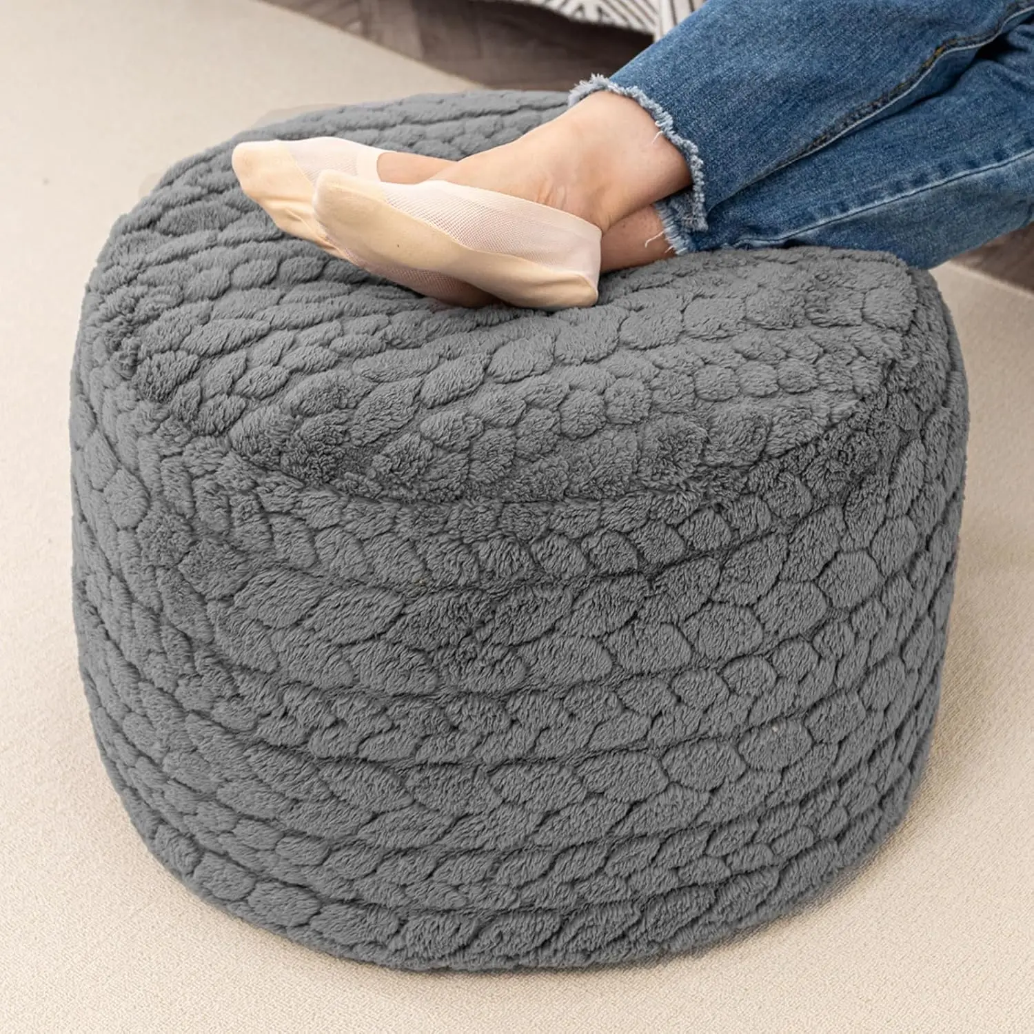 Round Pouf Ottoman 20 x 20 x 14 Inches Boho Floor Poof Home Decor Floor Pouffe Ottoman Foot Rest for Couch Sofa