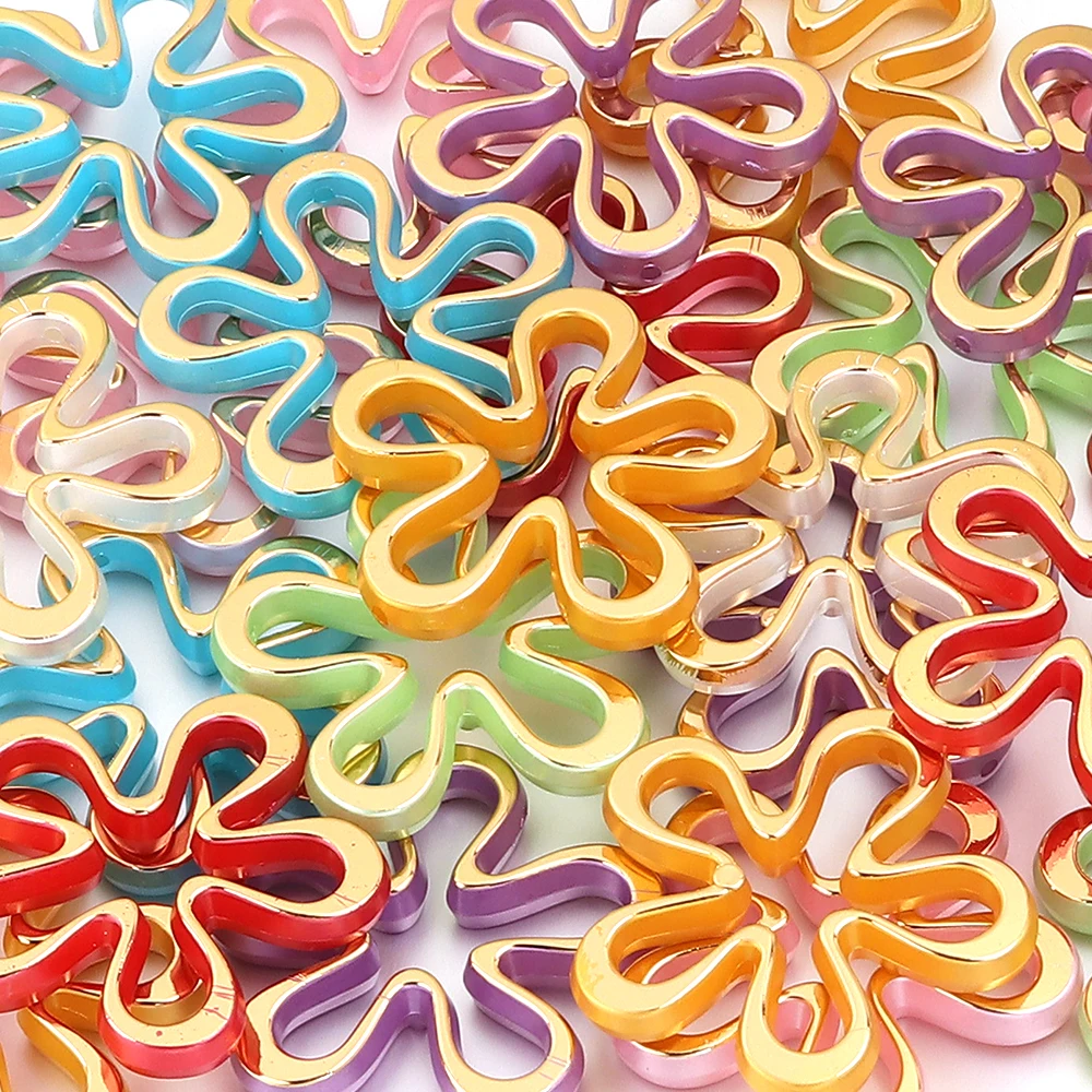 10pcs/lot Gold Edge Hollow Flower Acrylic Charms for DIY Keychain Bracelet Earrings Jewelry Making Accessories