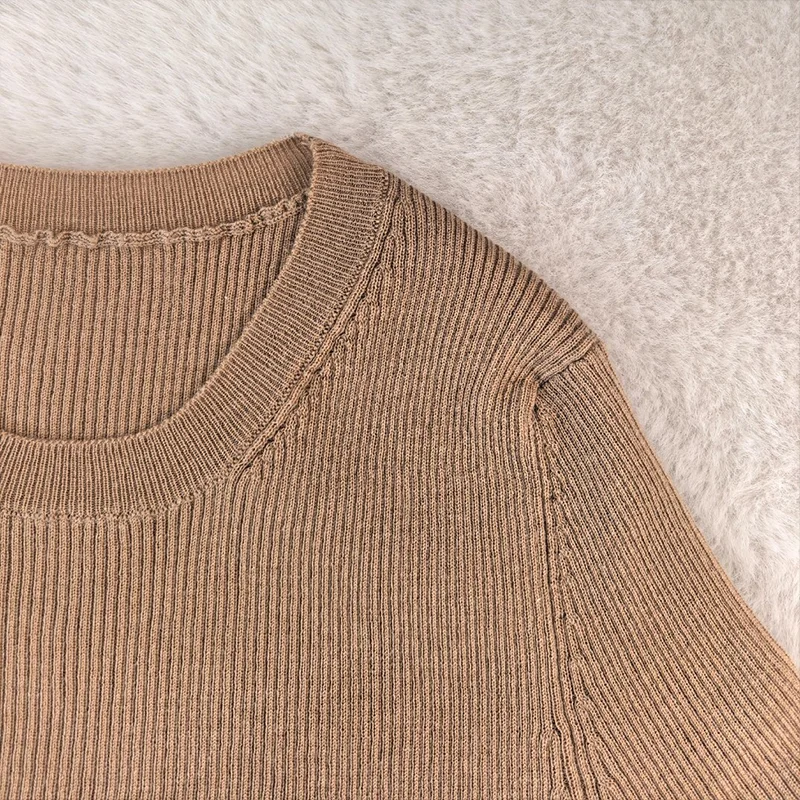 Pull à col rond pour femmes, type A, mi-long, de haute qualité, coupe cintrée, simple, vêtements pour femmes, 25120672