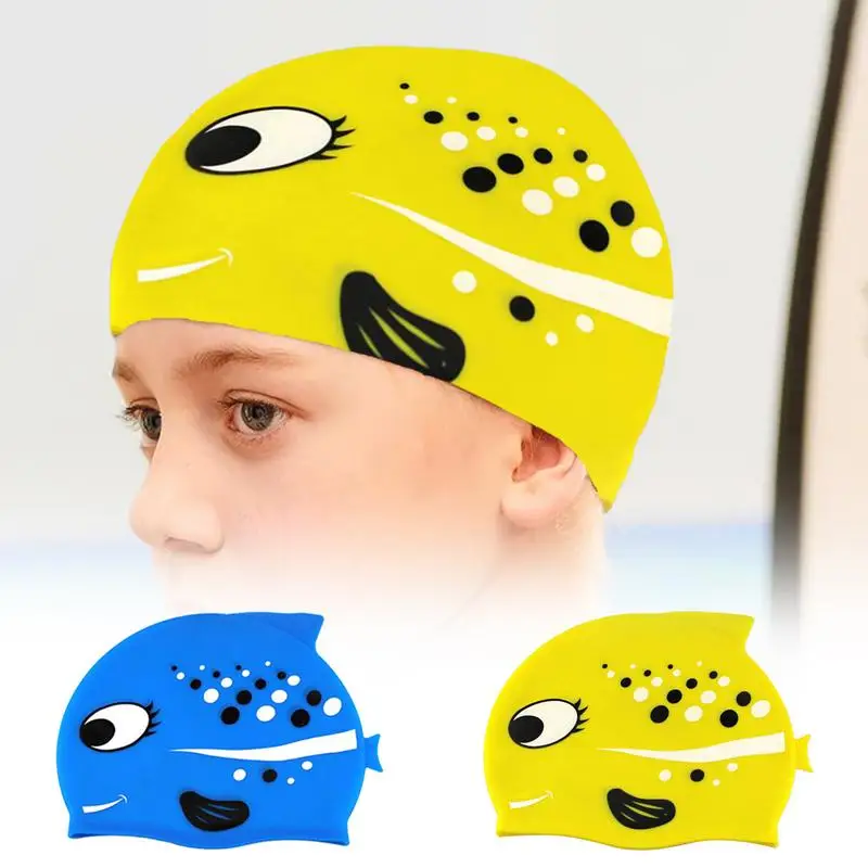 Kids Swim Ca Cute Spotted Fish Swimming Ca p For Kids Waterproof Elastic Silicone Toddler Ming Ca p Swim Akcesoria Czapki do nurkowania