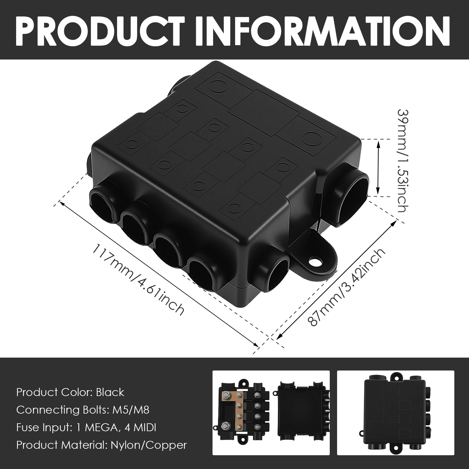 5 ways Fuse Box with Bus Bar HEAVY DUTY Power Distribution Fuse Box Block Mega & Midi Fuses Holder for Automotive Marine