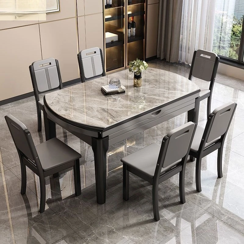 New induction cooker rock slab dining table and chair combination household size retractable folding dining table