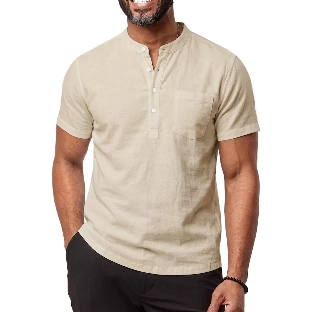 New Short Sleeve Shirt Man Solid Color T-shirts Linen Cotton Summer Shirts Breathable Loose Hawaiian Shirt Pocket Vintage Tee