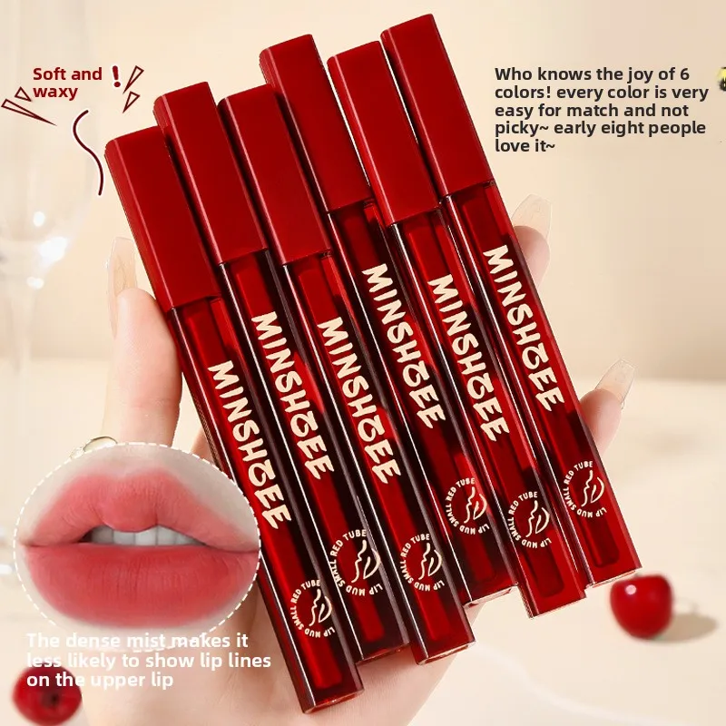 

Little Red Tube Lip Tint Velvet Matte Lipstick&Gloss Autumn/Winter Brightening Long-Lasting Lip Tint for Women Fine-pile brush