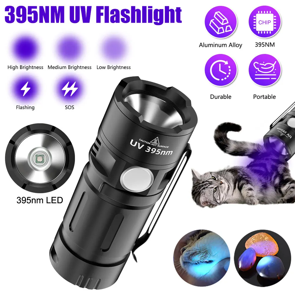 Mini Uv Violet Flashlight 5 Mode 395nm Detector Light