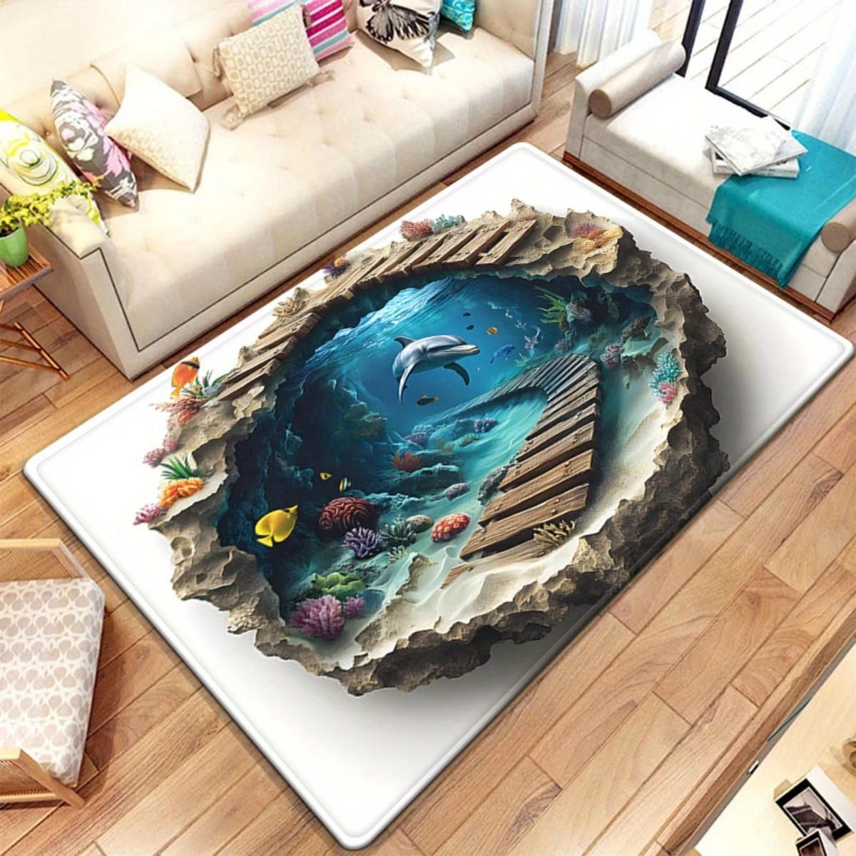 

Подводный коврик с дельфинами: погружение в океанская жизнь с 3D-эффектом | Креативные идеи полов в гостиной Противоскользящий ковер