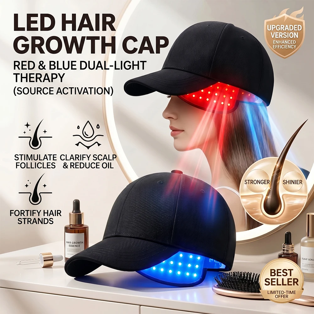 LED Hair Growth Cap with Vibration 70 LEDS Red Blue Light Therapy Hat Scalp Care Device 4 Modes Rechargeable Hair Thickening Cap