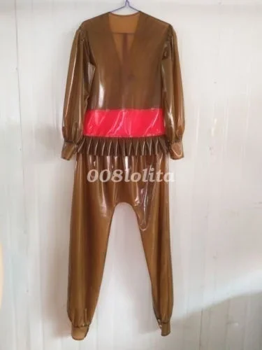 Latex Rubber Kostum Gummi Women Fashion Jacket And Pants Suit Coffee XS-XXL