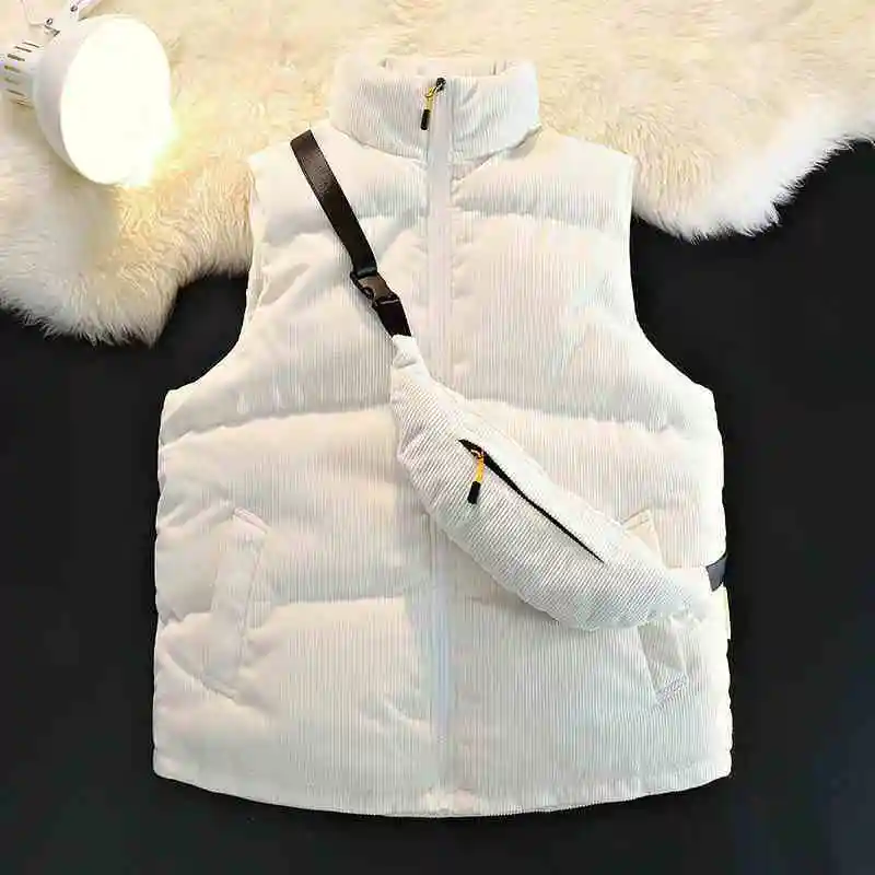 

Plus Size Men's Corduroy Vest Autumn Winter Youth Standing Collar Thickened Warm Comfort Jacket​