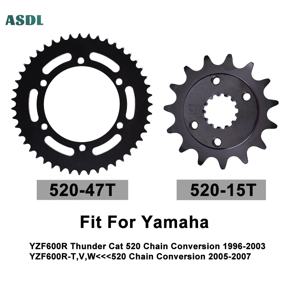 

Motorcycle Chain 520 15T 47T Front and Rear Sprocket for Yamaha YZF600R Thunder Cat 1996-2003 YZF600R-T V W 2005-2007 YZF 600R