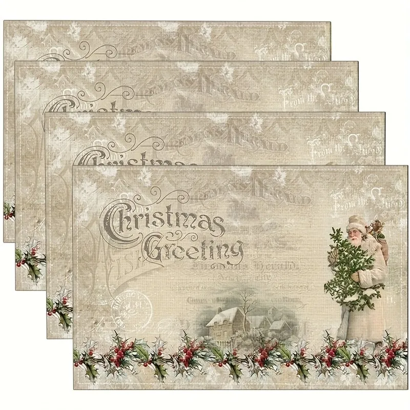 VIKAMA Christmas Linen Placemat, Snowman Plaid Scarf Black Ornaments, Absorbent Easy Clean, Festive Dinner view 3