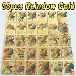 Pokemon 55pcs Game Cards English Spanish French German Pikachu Card Set Gold Silver Black Game Collector Tabletop Battle Cards