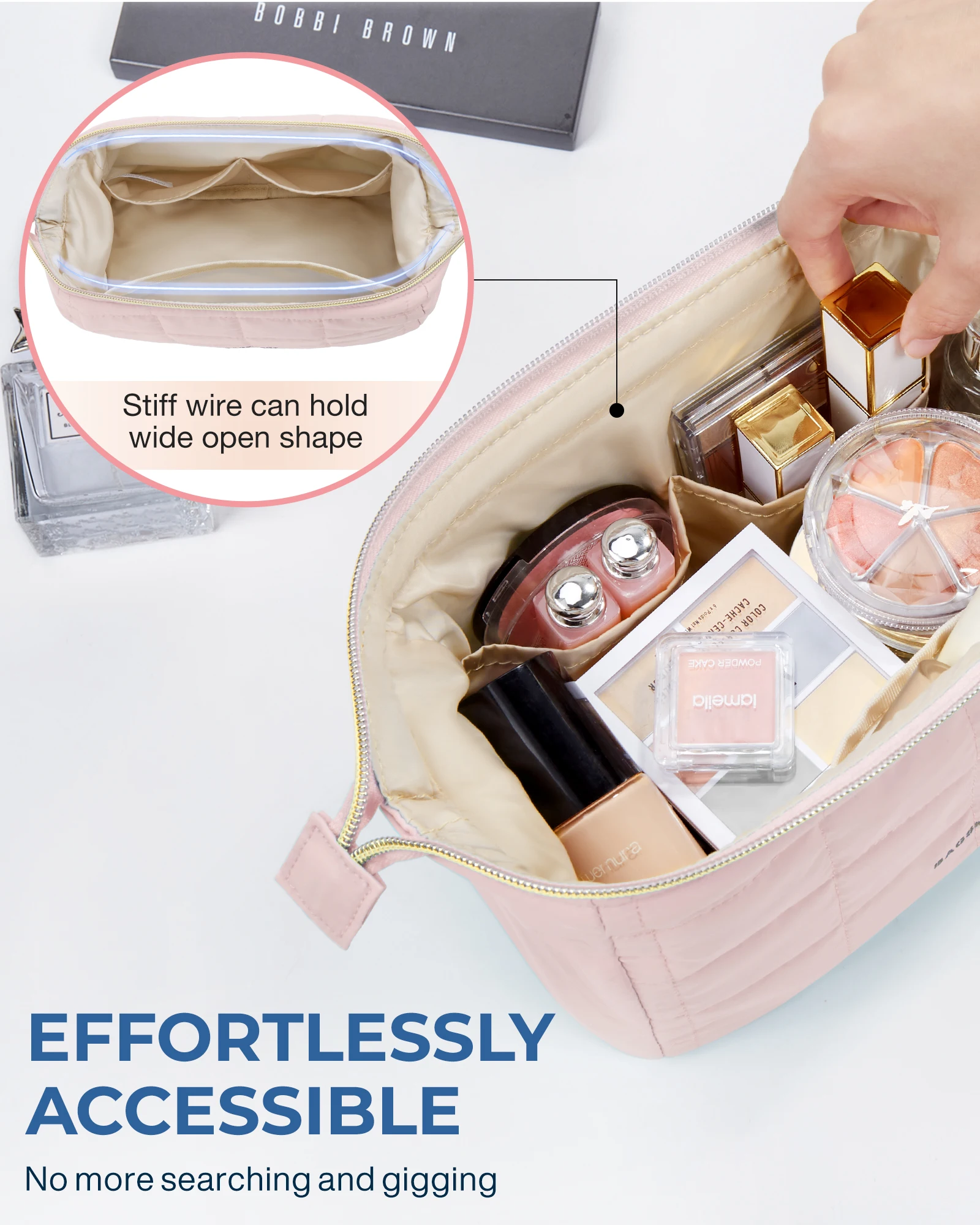 BAGSMART Makeup Bag Puffy Padded Make Up Bags for Women Makeup Organizer Case Wide-open Pouch Toiletry Bag Travel Essentials