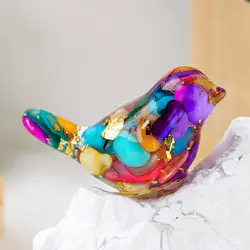 Natural Stone Colorful Bird Figurine Positive Healing Energy Hand-carved Faux Crystal Mini Bird Statue Home Office Desktop Decor