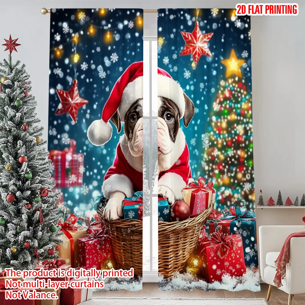 

2pcs 2D flat printing Merry Christmas Party Curtains Christmas Puppy Durable Polyester Without Electricity Party Decorations
