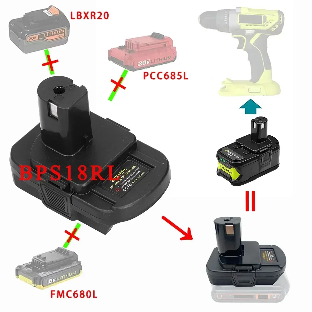 BPS18RL Converter Adapter For Black Decker For Porter-Cable PCC680L For Stanley 18V Lithium Battery on For Ryobi 18V Power Tools