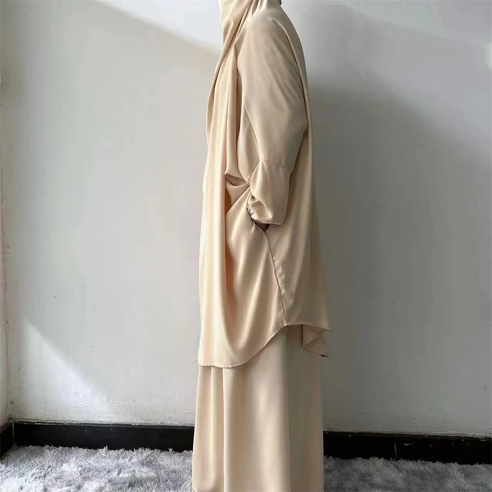 Ramadan Muslim Women Khimar Abayas Two Piece Set Hijab Burqa Dress Islamic Prayer Garment Clothing Arabic Robe Djellaba Kebaya