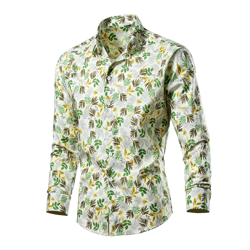 Camisa hawaiana de manga larga para hombre, ropa informal de alta calidad, de algodón suave y delgada, de lujo, con solapas, nueva