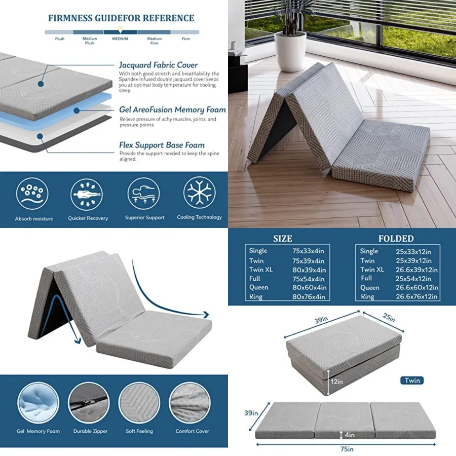 

Folding Mattress 4 Inch Tri Folding Memory Foam Mattress