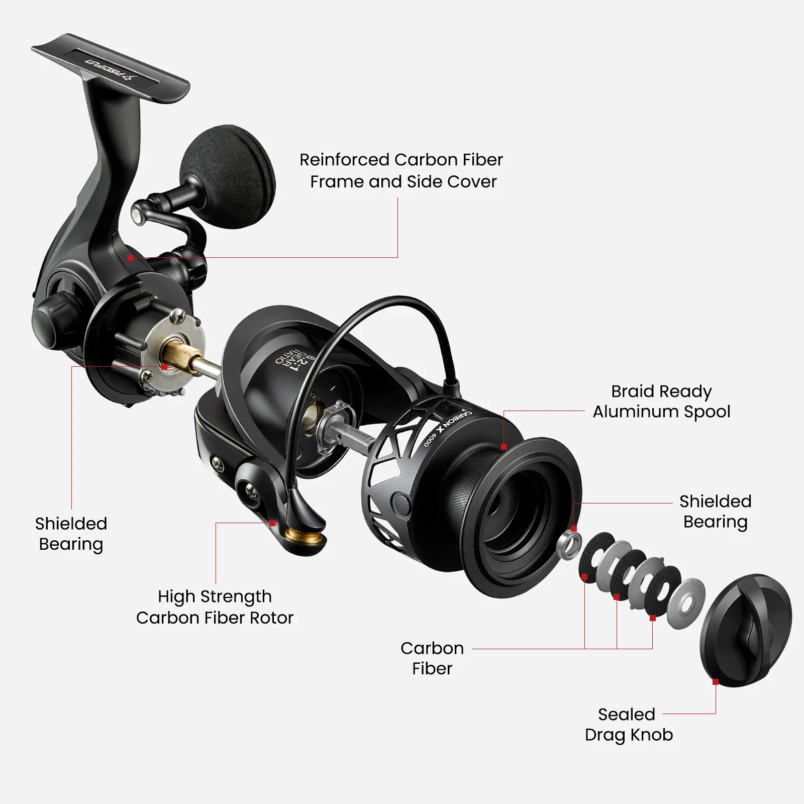 Piscifun-Carretel de pesca giratório Carbon X, Light to 162g, 5.2:1, 6.2:1 Gear Ratio, 11 BB, 1000, 2000, 3000, 4000, Água salgada