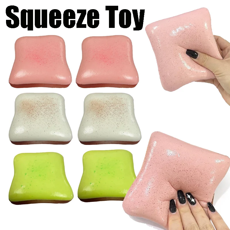 Realistic Extra Soft Cream Toast Slow Rebound Stress Relief Squeeze Toy Mixed Colors with Wet-Hand Feel Relaxing Decompression