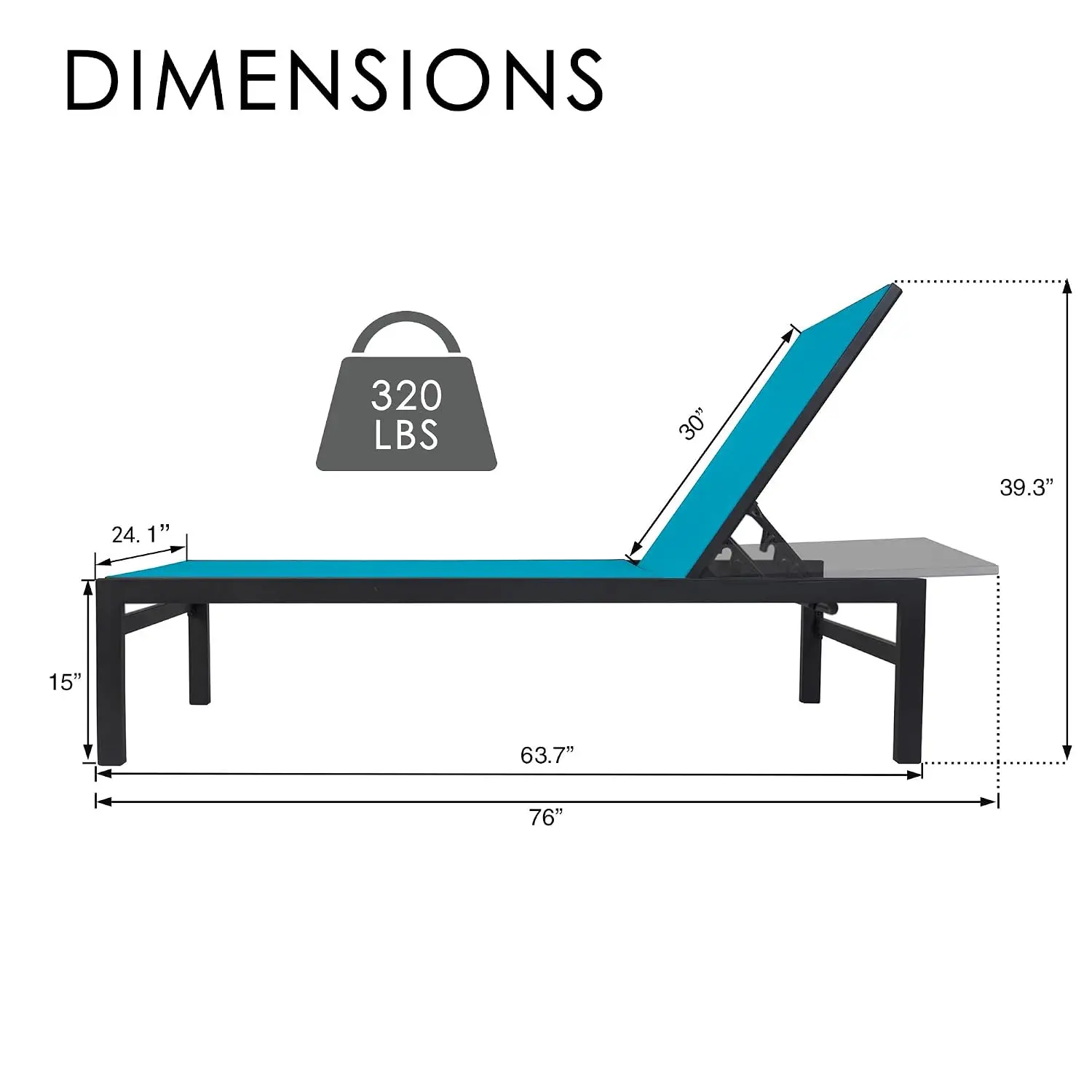 2-Piece Outdoor Chaise Lounge, Aluminum Frame Textilene Adjustable Reclining Patio Lounger for Poolside Sunbathing, Customized
