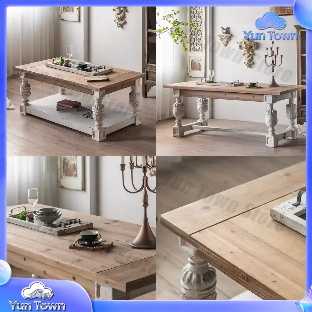 Französischer Luxus-Teetisch aus Massivholz für Wohnzimmer-Sofagarnitur, Couchtisch, Büro-Quadrat-Teetisch im Vintage-Look