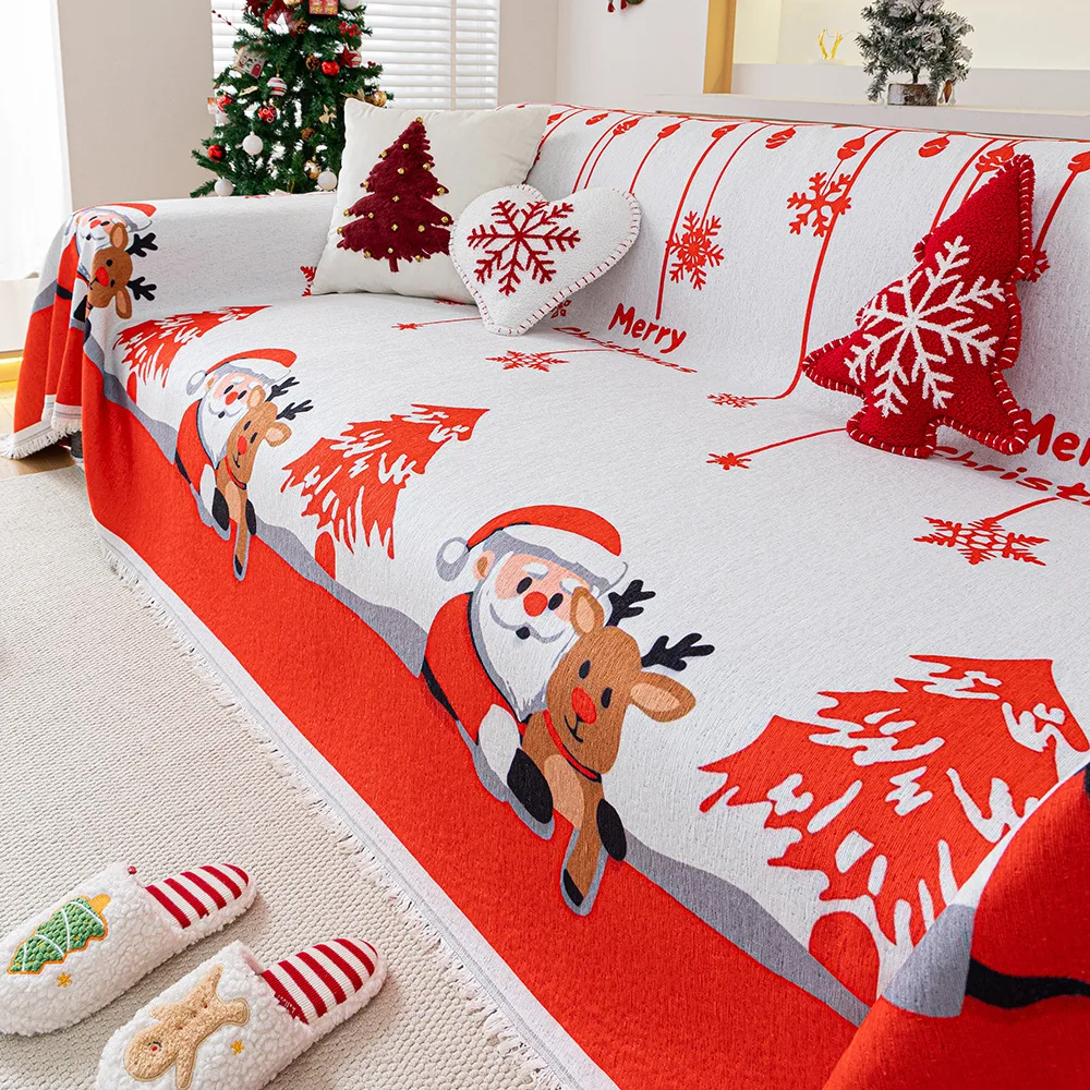 

Christmas Chenille Sofa Covers Festival Decoration,All Seasons Blanket Sofa Towel,Living Room Sofa Cover,Anti-cat Scratch Cover