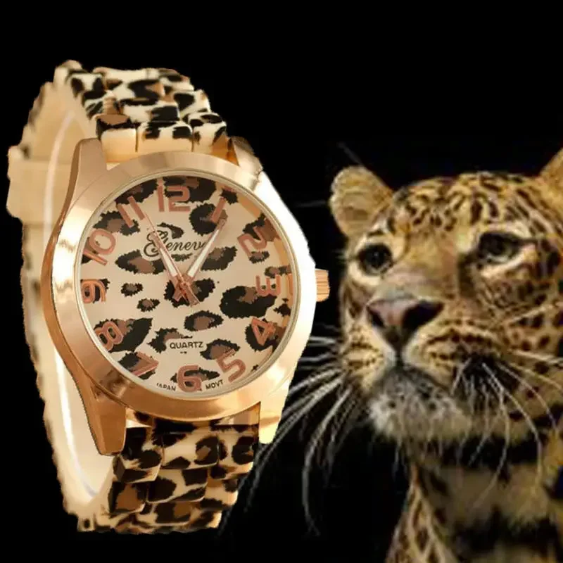 Genève Dameshorloges Mode Luipaardprint Horloges Dames Siliconen Band Quartz Horloges Goedkope Prijs Dropshipping reloj