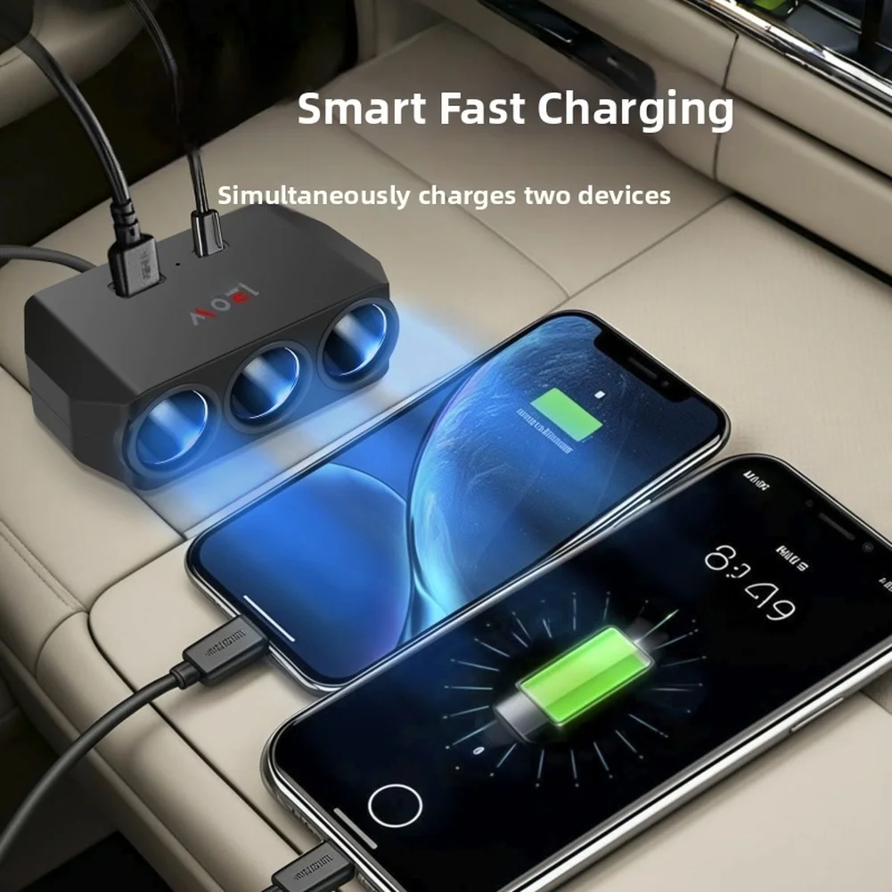 

Быстрое автомобильное зарядное устройство 120 Вт с поддержкой QC3.0, 3 USB-портами и 3 розетками для автомобилей 12В/24В, дизайн из ABS-пластика