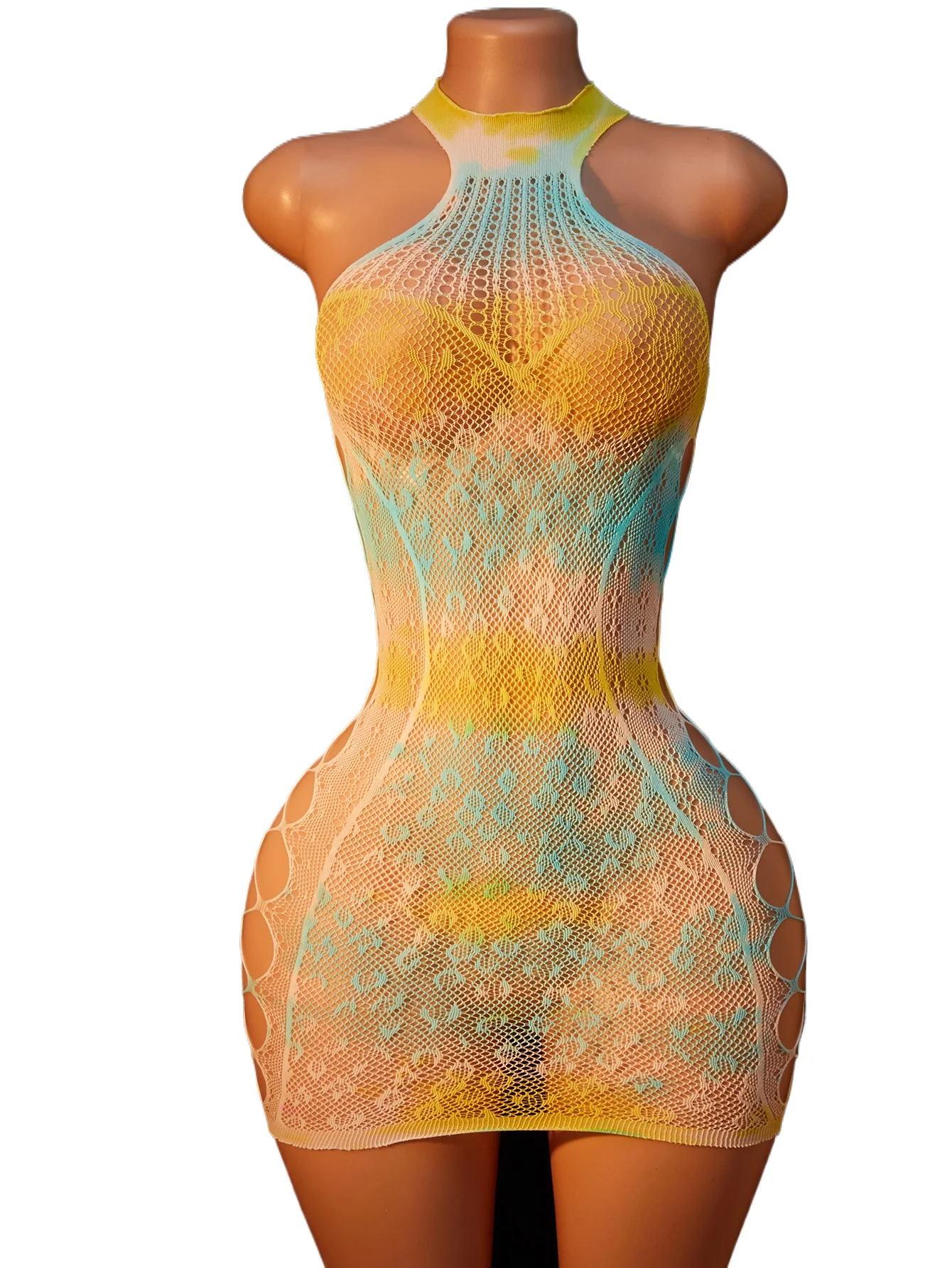 FHSEER Women's Sexy Lingerie Alluring Gradient Color Bodycon Dress Side Cut Out Stretchy Dress Seductive Babydoll for Night Club